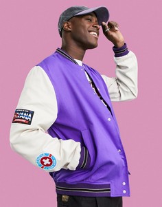 Фиолетовая хлопковая oversized-куртка в университетском стиле с нашивками ASOS DESIGN-Фиолетовый цвет