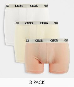 Набор из 3 боксеров-брифов в бежевых тонах из микрофибры ASOS DESIGN-Multi