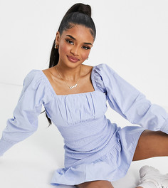 Присборенное платье мини из поплина голубого цвета Miss Selfridge Petite-Голубой