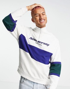 Oversized-свитшот с короткой молнией в стиле колор блок и принтом New Jersey от комплекта ASOS DESIGN-Белый