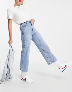 Голубые укороченные джинсы с широкими штанинами Vero Moda-Голубой