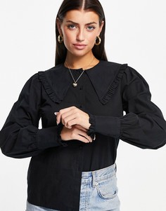 Черная рубашка на пуговицах с большим воротником Y.A.S-Черный цвет