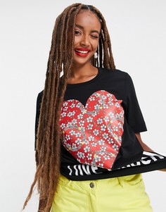 Черная футболка с логотипом и сердцем Love Moschino-Черный цвет