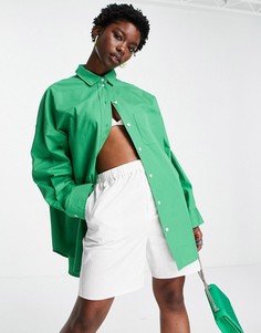 Поплиновая oversized-рубашка цвета зеленого яблока Topshop-Зеленый цвет
