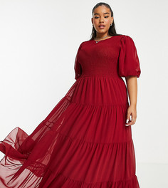Темно-бордовое ярусное платье макси со сборками ASOS DESIGN Curve-Красный