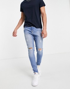 Голубые выбеленные джинсы-морковки со рваной отделкой Jack & Jones Intelligence Pete-Голубой