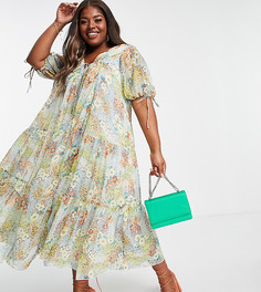 Платье А-силуэта макси в стиле 70-х с цветочным принтом ASOS DESIGN Curve-Разноцветный