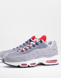 Серо-красные кроссовки Nike Air Max 95-Серый