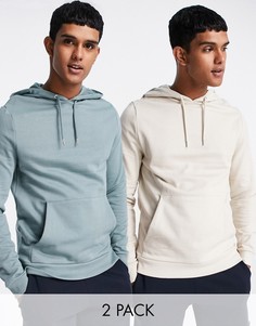 Набор из 2 худи синего и светло-серого цвета из органического хлопка ASOS DESIGN-Разноцветный