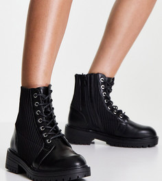 Черные ботинки на шнуровке с трикотажными вставками для широкой стопы New Look-Черный цвет
