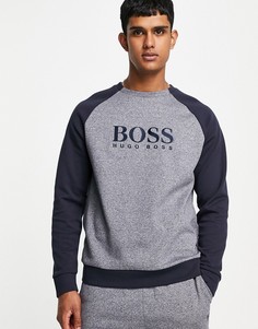 Свитшот с круглым вырезом темно-синего меланжевого цвета BOSS Bodywear Contemporary-Темно-синий