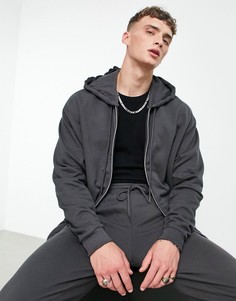 Черный выбеленный худи в стиле oversized на молнии (от комплекта) ASOS DESIGN-Черный цвет