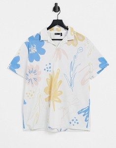 Свободная футболка поло с отложным воротником и сплошным абстрактным цветочным принтом ASOS DESIGN-Multi