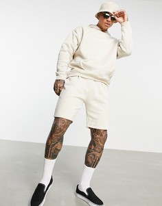Бежевый спортивный костюм в стиле oversized с худи и шортами со складками ASOS DESIGN-Светло-бежевый цвет