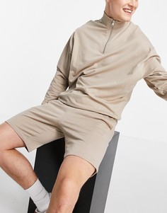 Легкий спортивный костюм бежевого цвета с oversized-свитшотом с короткой молнией и узкими шортами ASOS DESIGN-Светло-бежевый цвет