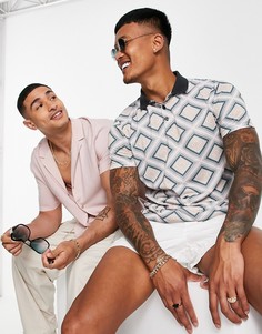 Футболка-поло со сплошным геометрическим принтом ASOS DESIGN-Multi