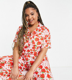 Розовая пижамная рубашка из модала с принтом молний и клубники ASOS DESIGN Curve «Выбирай и комбинируй»-Розовый цвет