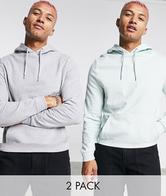Комплект из 2 худи зеленого и серого цвета ASOS DESIGN-Разноцветный