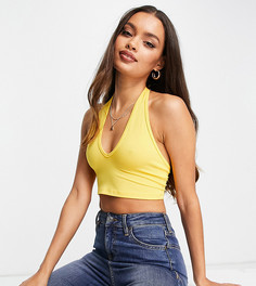 Желтый кроп-топ с горловиной халтер ASOS DESIGN Petite