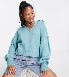 Светло-зеленый oversized-джемпер с открытым воротом ASOS DESIGN Petite-Зеленый цвет