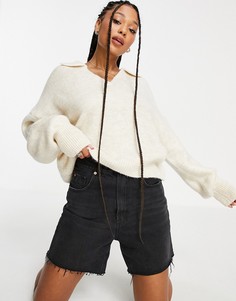 Oversized-джемпер с воротником без застежек кремового цвета ASOS DESIGN-Белый
