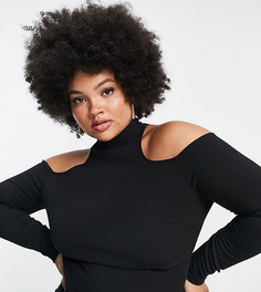 Черный топ из креповой ткани с открытыми плечами и молнией сзади ASOS DESIGN Curve-Черный цвет