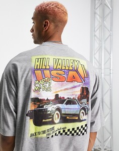 Серая меланжевая oversized-футболка с принтом "Back To The Future" ASOS DESIGN-Серый
