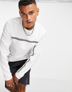 Белый лонгслив со строчкой в клетку по всей длине Vans