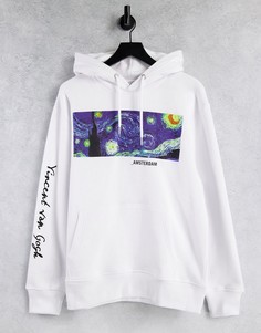 Белый худи с принтом картины Ван Гога Topman