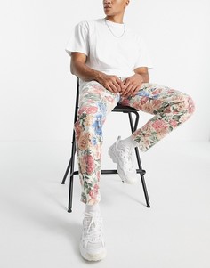 Бежевые прямые джинсы с цветочным принтом (от комплекта) Liquor N Poker-Светло-бежевый цвет