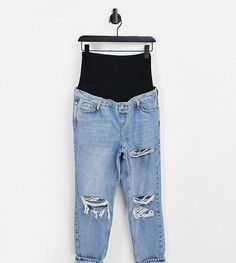 Рваные выбеленные джинсы в винтажном стиле Topshop Maternity-Голубой