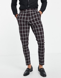 Бордовые зауженные брюки в крупную клетку ASOS DESIGN-Красный