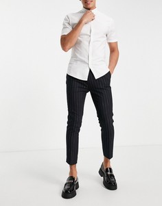 Темно-синие суженные книзу брюки в полоску ASOS DESIGN-Темно-синий