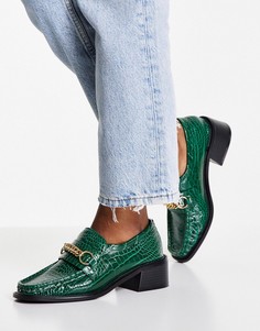 Зеленые лоферы под крокодиловую кожу с квадратным носком ASOS DESIGN Mimi-Зеленый цвет