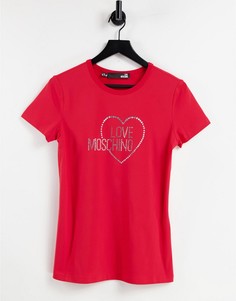 Красная футболка с логотипом из стразов Love Moschino-Красный