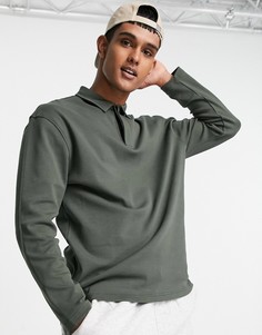 Трикотажное поло цвета хаки с длинными рукавами Topman-Зеленый цвет