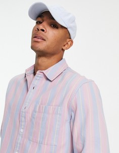 Розовая рубашка в винтажную полоску с длинными рукавами Topman-Розовый цвет