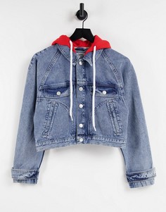 Укороченная джинсовая куртка синего выбеленного цвета с капюшоном Tommy Jeans-Голубой