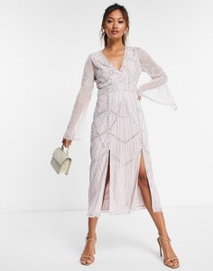 Розовое платье миди с вырезом и разрезом на рукавах ASOS DESIGN-Розовый цвет