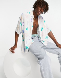 Свободная рубашка в стиле oversized с текстовым принтом ASOS DESIGN-Белый