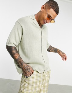 Бледно-зеленая рубашка на пуговицах из трикотажа средней плотности ASOS DESIGN-Зеленый цвет