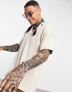 Бежевое трикотажное oversized-поло с разрезом на горловине ASOS DESIGN-Светло-бежевый цвет