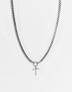 Серебристое ожерелье-цепочка с фактурной подвеской-крестиком Icon Brand-Серебряный