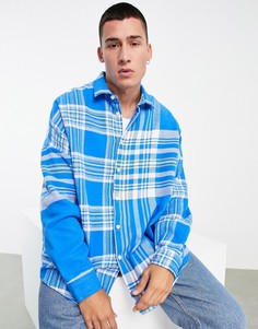 Голубая фланелевая рубашка в стиле extreme oversized в стиле пэчворк в шотландскую клетку разных размеров ASOS DESIGN-Голубой