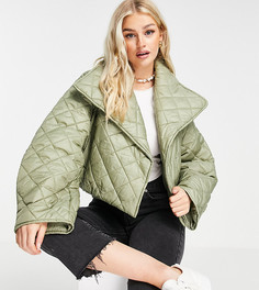 Укороченная стеганая куртка цвета хаки ASOS DESIGN Petite-Зеленый цвет