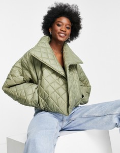 Укороченная стеганая куртка цвета хаки ASOS DESIGN-Зеленый цвет