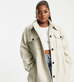 Куртка-рубашка кремового цвета с поясом ASOS DESIGN Curve-Белый