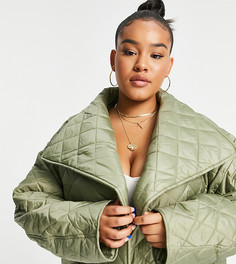 Укороченная стеганая куртка цвета хаки ASOS DESIGN Curve-Зеленый цвет