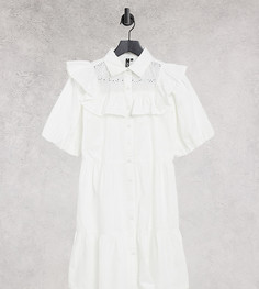 Белое платье-рубашка с оборками и вышивкой ришелье Influence Tall-Белый