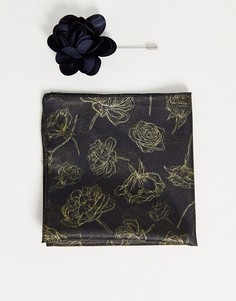 Платок для нагрудного кармана с цветочным принтом и цветок на лацкан Bolongaro Trevor-Черный цвет